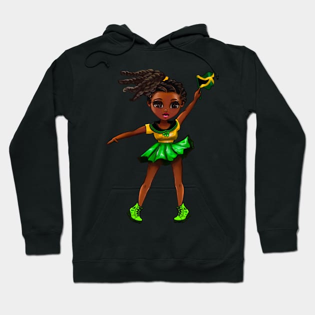 Jamaican girls women Jamaican colors Jamaica Pride anime girl Chible Jamaica flag Hoodie by Artonmytee